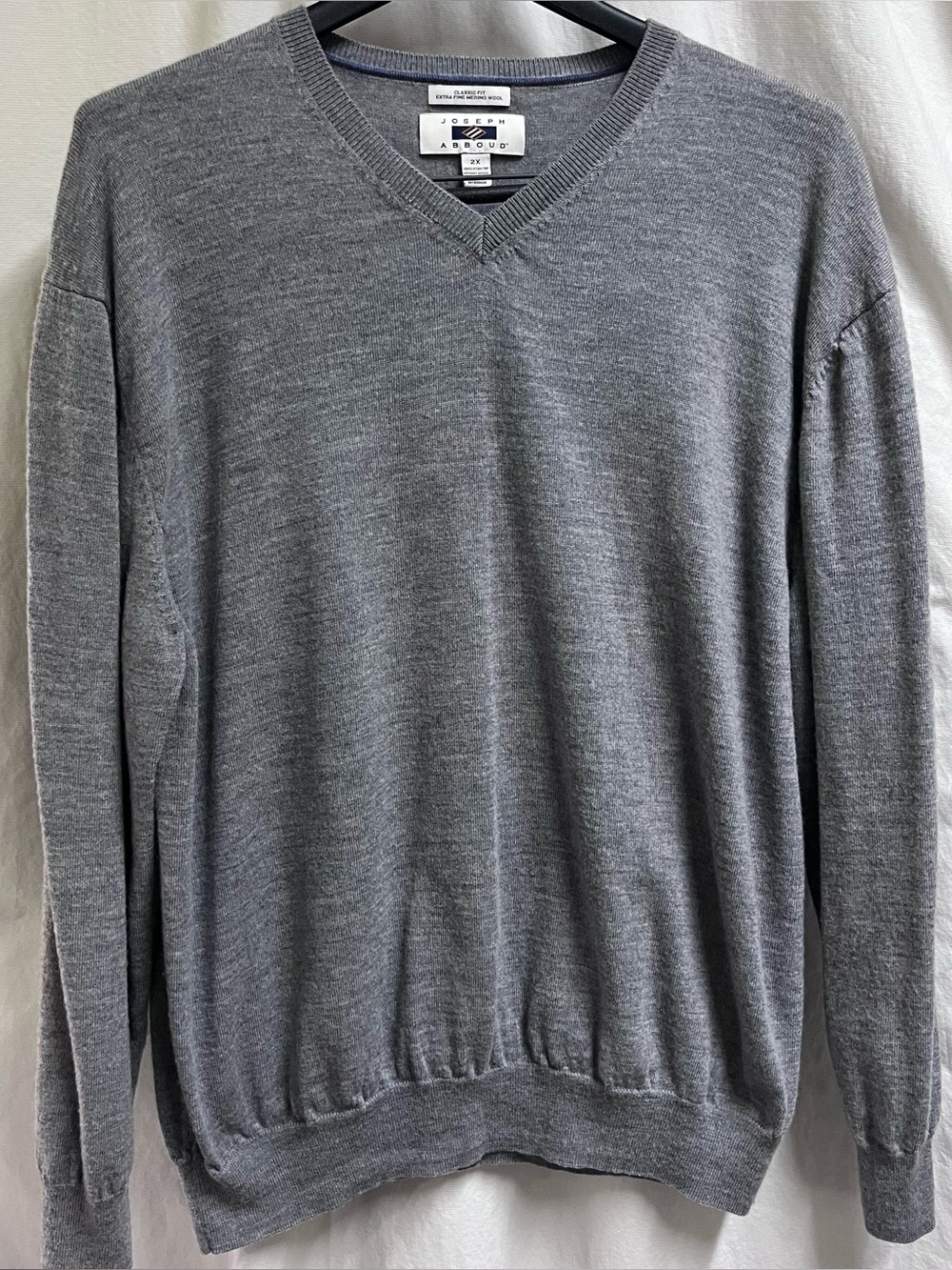 Joseph Abboud Mens Gray V Neck Extra Fine Merino 100% Wool Sweater Size 2X